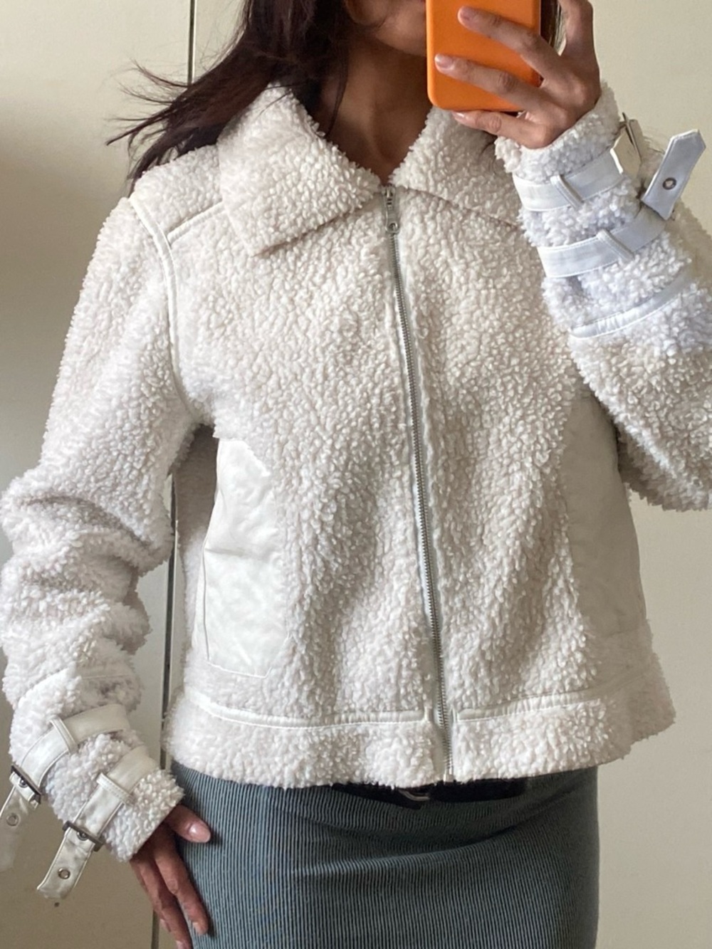 Guess Cream Suede Jacket with Shearling Trim - Picture 3 of 9